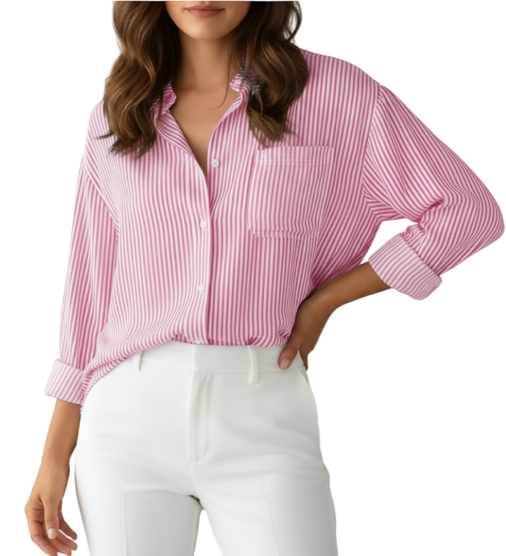Classy & Timeless Stripped Long Sleeve Versatile Shirt for Women - SM8-TOP-66