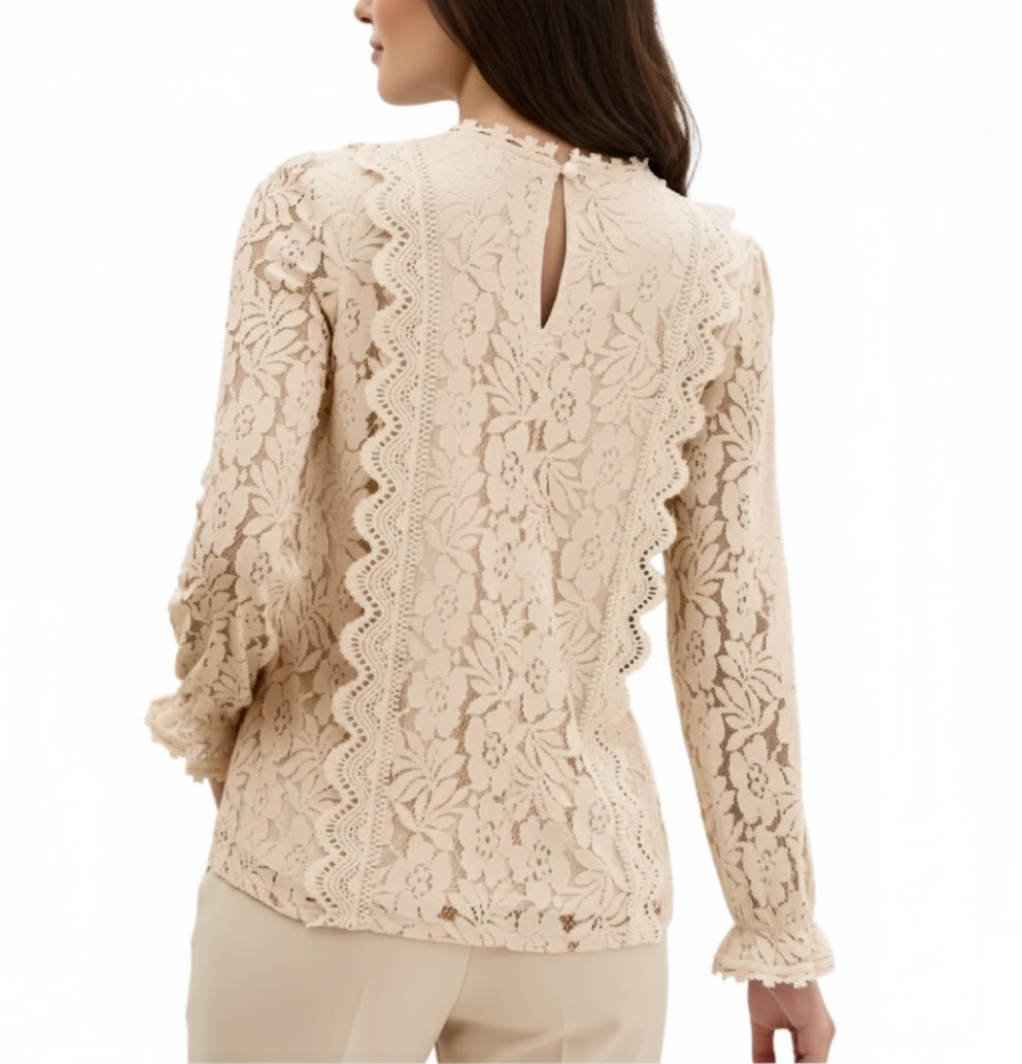 Elegant Lace Blouse for Women with V-neck & Long Sleeve – BL37