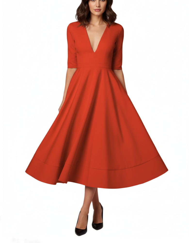 Elegant and Luxurious V-neck pocket A-line Dress for Women – DRESS-B67