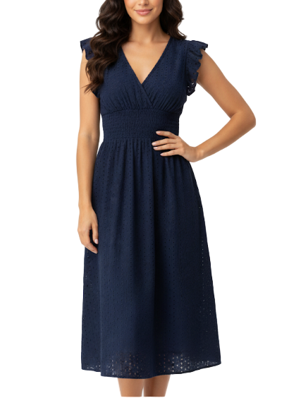 Elegant and Trendy Embroidered Cotton V-neck Summer DRESS-B05
