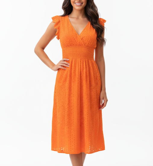 Elegant and Trendy Embroidered Cotton V-neck Summer DRESS-B05