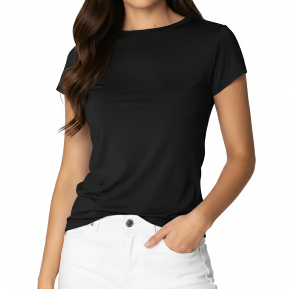 Round Neck Short Sleeved Basic Women's T-shirt -B6-TOP-B612