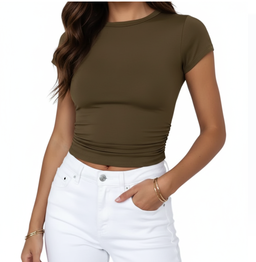 Round Neck Short Sleeved Basic Women's T-shirt -B6-TOP-B612