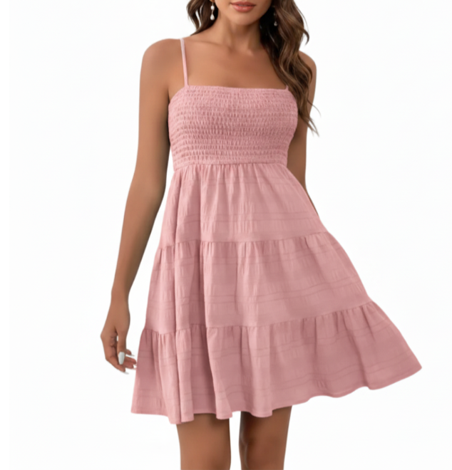 Shoulder Strap Sleeveless Pleated Elastic Dress for Women Dress-B22