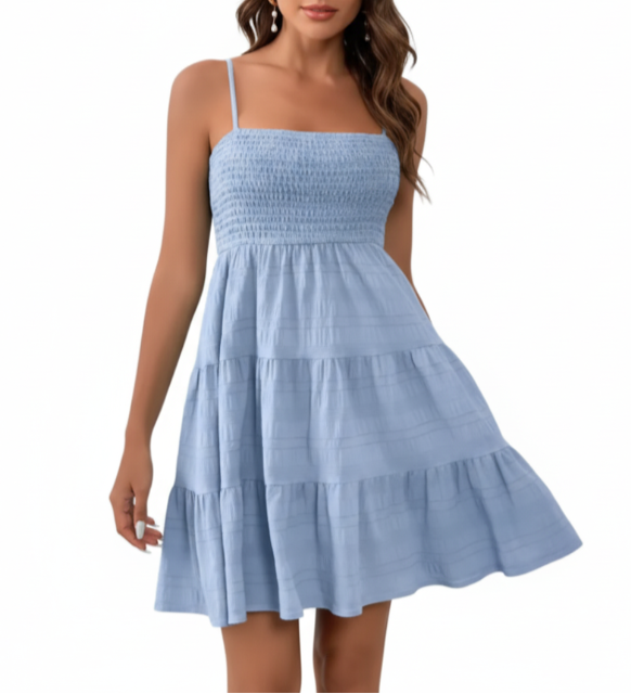 Shoulder Strap Sleeveless Pleated Elastic Dress for Women Dress-B22