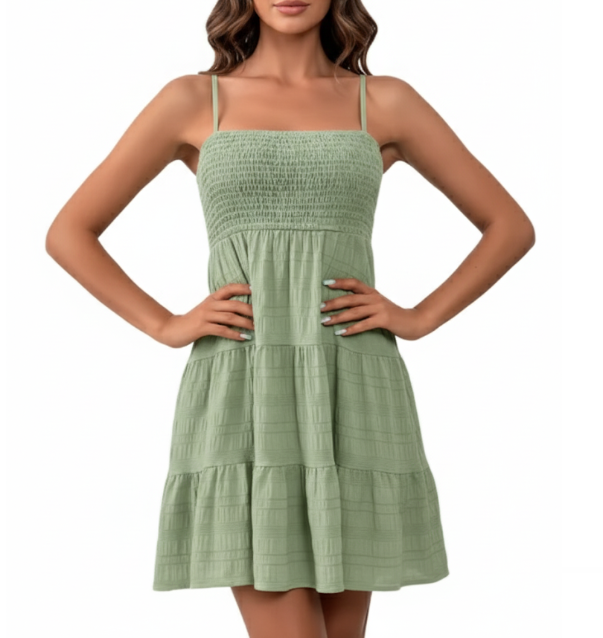 Shoulder Strap Sleeveless Pleated Elastic Dress for Women Dress-B22