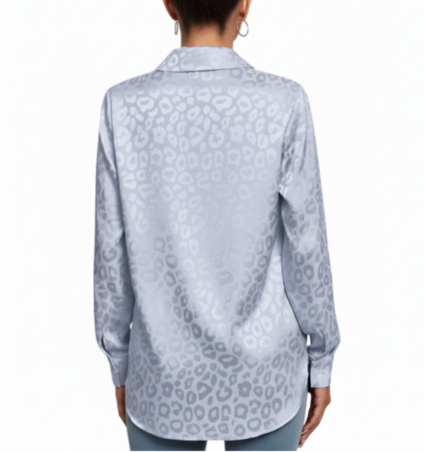 Silk Self-Leopard-Print- Collar Shirt with Long Sleeve – BL43