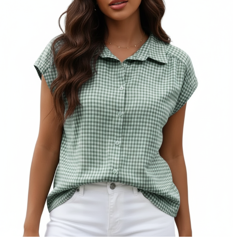 Trendy Checkered Collar Shirt for Women TOP-B1-BL-232