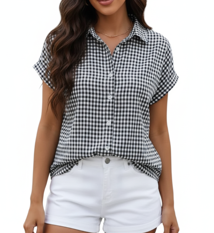 Trendy Checkered Collar Shirt for Women TOP-B1-BL-232