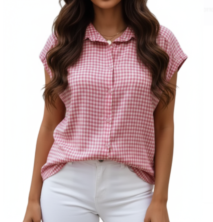 Trendy Checkered Collar Shirt for Women TOP-B1-BL-232