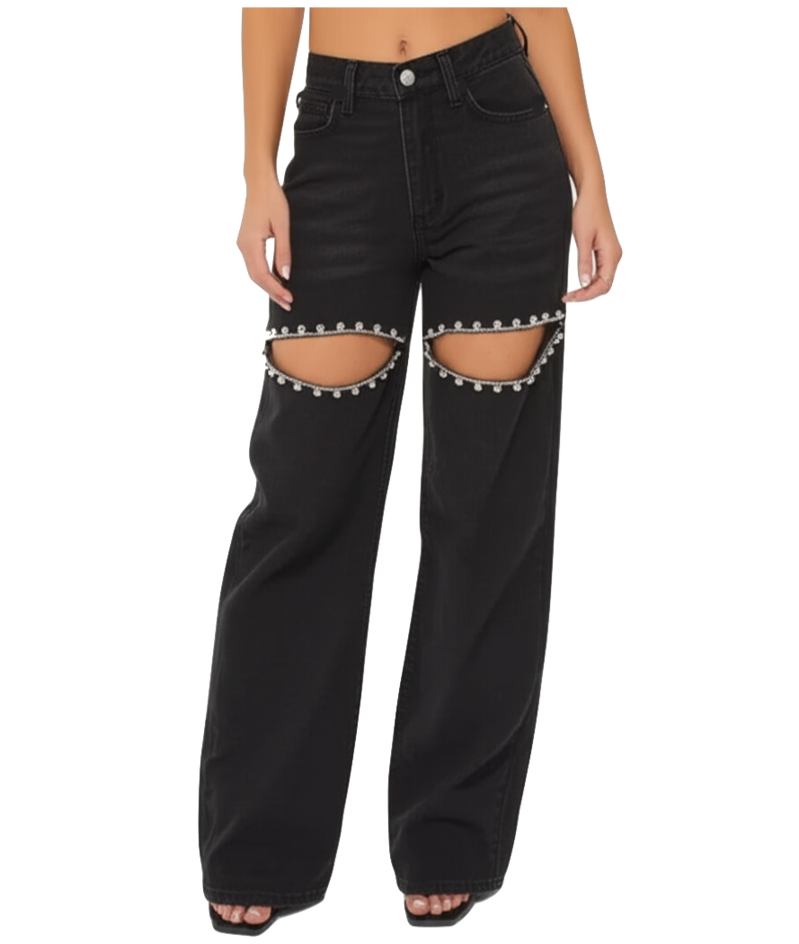 Trendy & Versatile Stud Bead Embroidered Straight Women's Jeans -B6-JP-606
