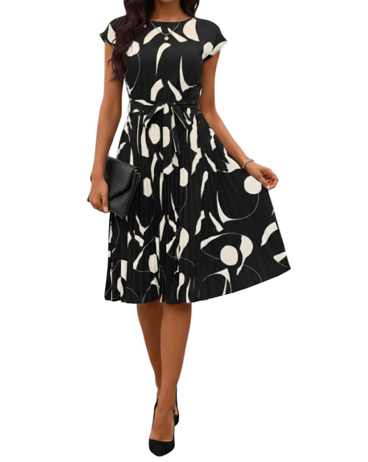 Socialite Temperament Short Sleeve Vintage Digital Print DRESS-B105