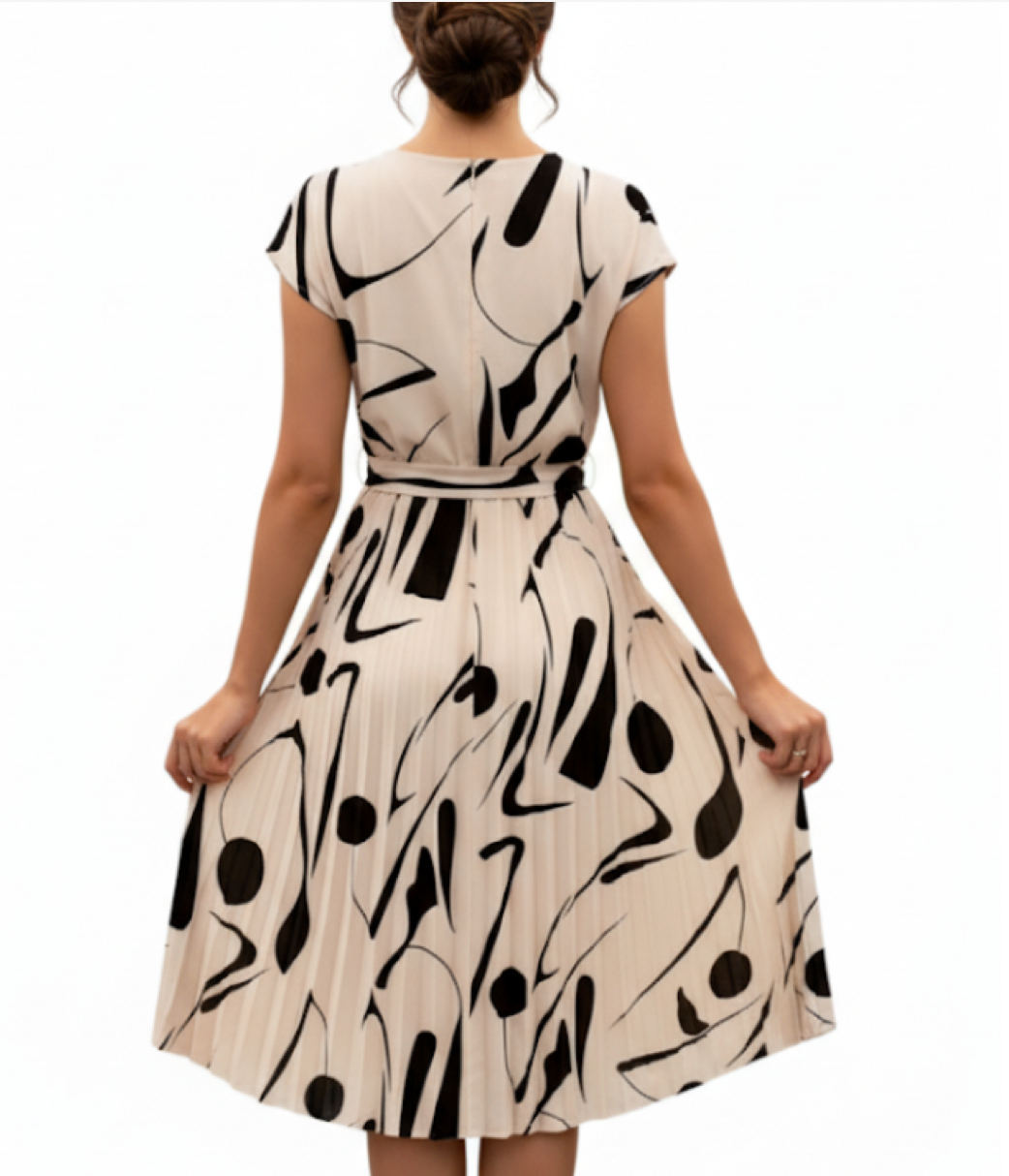 Socialite Temperament Short Sleeve Vintage Digital Print DRESS-B105