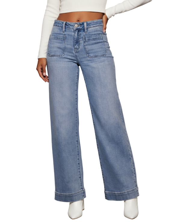 Trendy High Waist Straight Leg Front Pockets Elegant Jeans for Women - B1-JP-100A