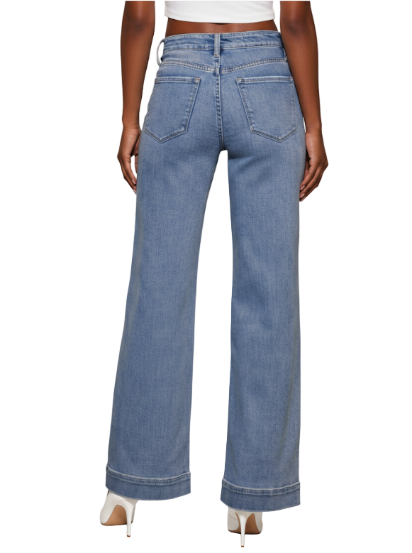 Trendy High Waist Straight Leg Front Pockets Elegant Jeans for Women - B1-JP-100A
