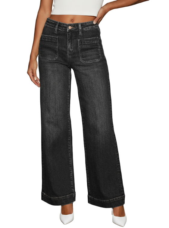 Trendy High Waist Straight Leg Front Pockets Elegant Jeans for Women - B1-JP-100A