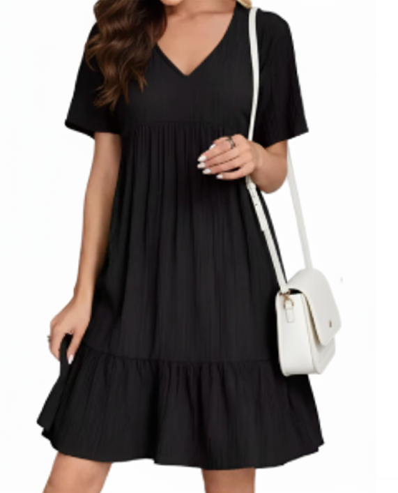 Trendy Summer Short Sleeve V-neck Short DRESS-B52