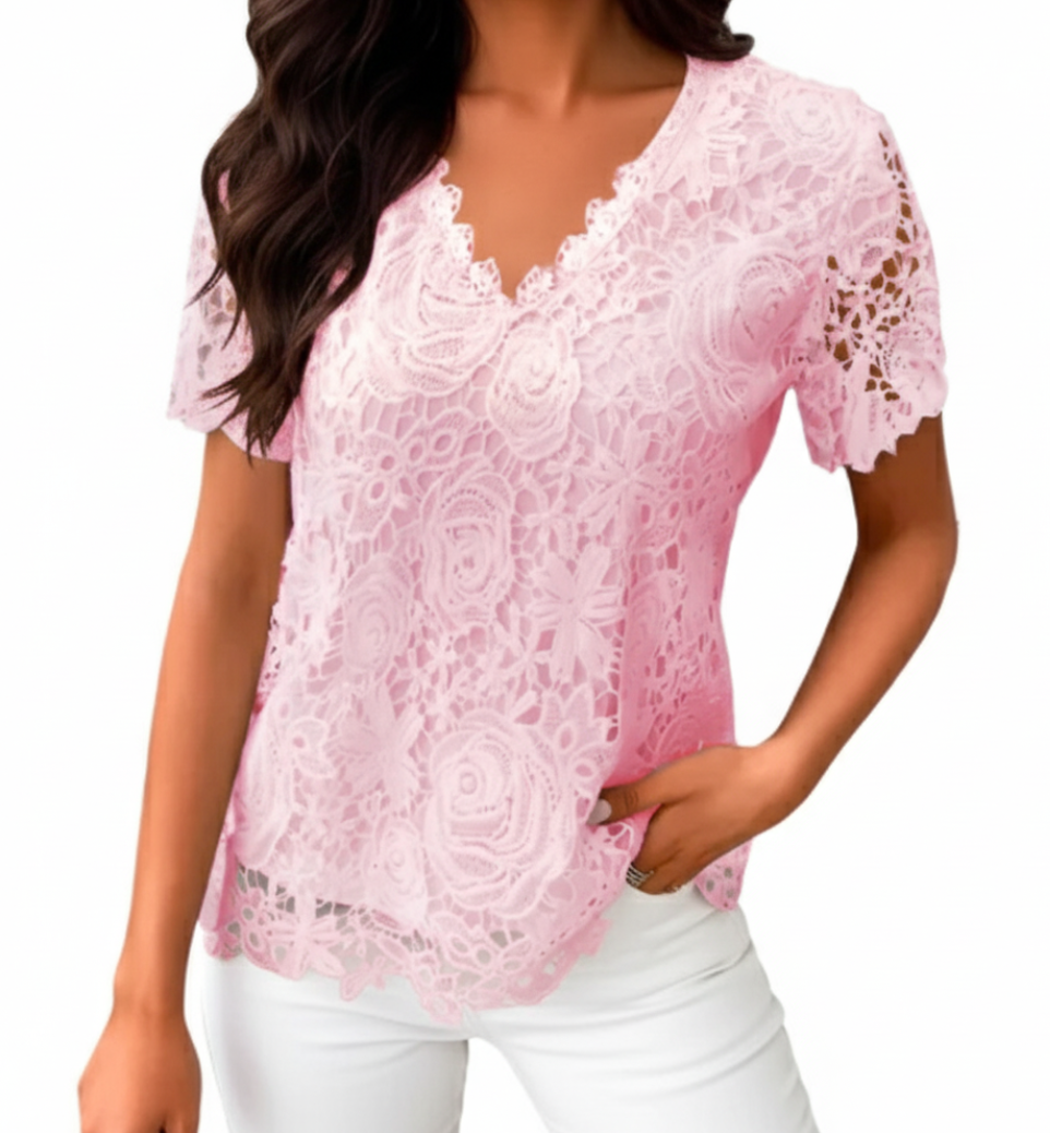 Trendy Women's Elegant Lace V-neck Top SHIRT-BL115