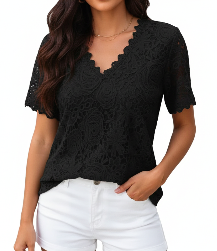 Trendy Women's Elegant Lace V-neck Top SHIRT-BL115