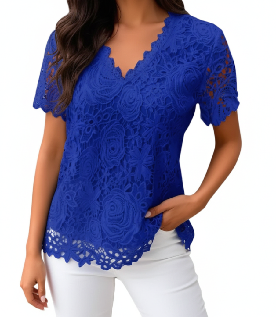 Trendy Women's Elegant Lace V-neck Top SHIRT-BL115