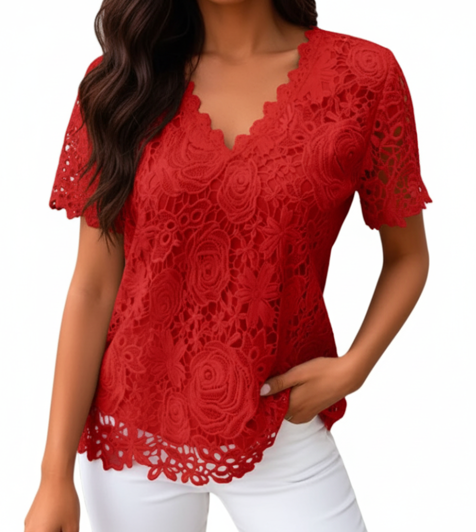 Trendy Women's Elegant Lace V-neck Top SHIRT-BL115