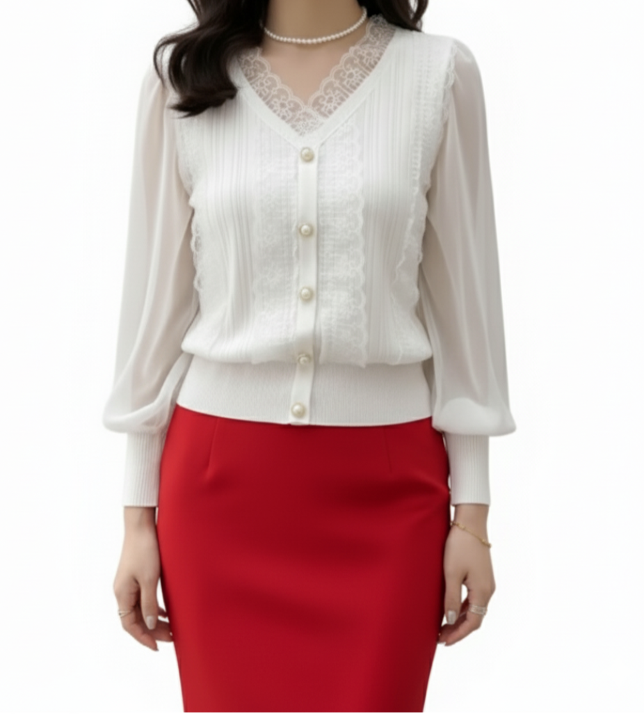 Trendy & Elegant Laced V-neck Shirt TOP-B1-BL-268