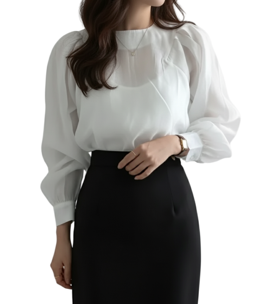 Trendy & Elegant Puff Long Sleeve Versatile Women's Shirt TOP-B1-BL-253