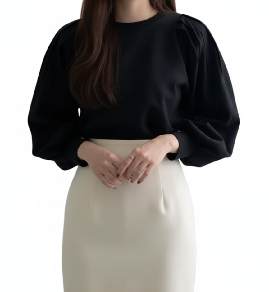 Trendy & Elegant Puff Long Sleeve Versatile Women's Shirt TOP-B1-BL-253