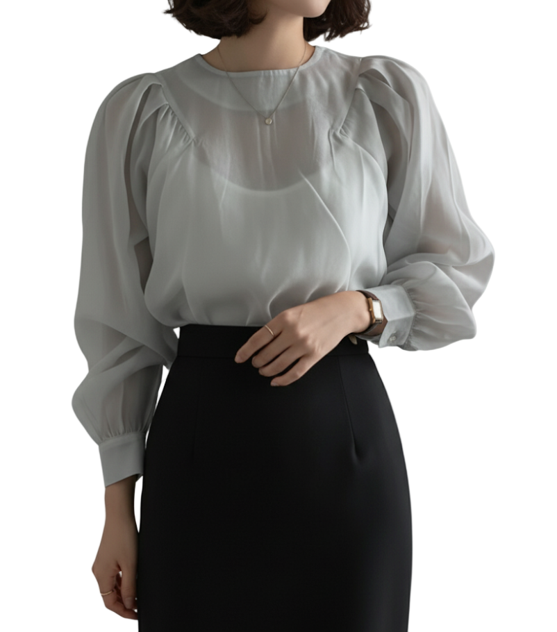 Trendy & Elegant Puff Long Sleeve Versatile Women's Shirt TOP-B1-BL-253