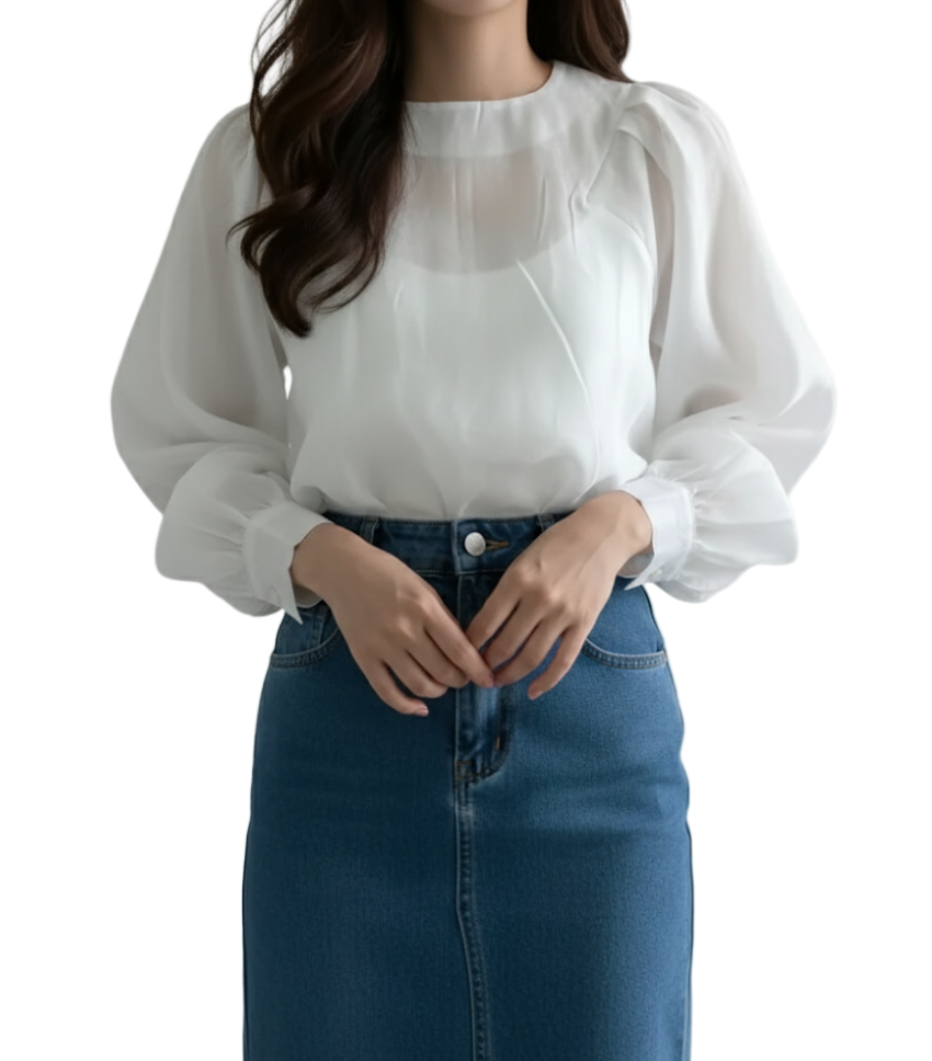 Trendy & Elegant Puff Long Sleeve Versatile Women's Shirt TOP-B1-BL-253