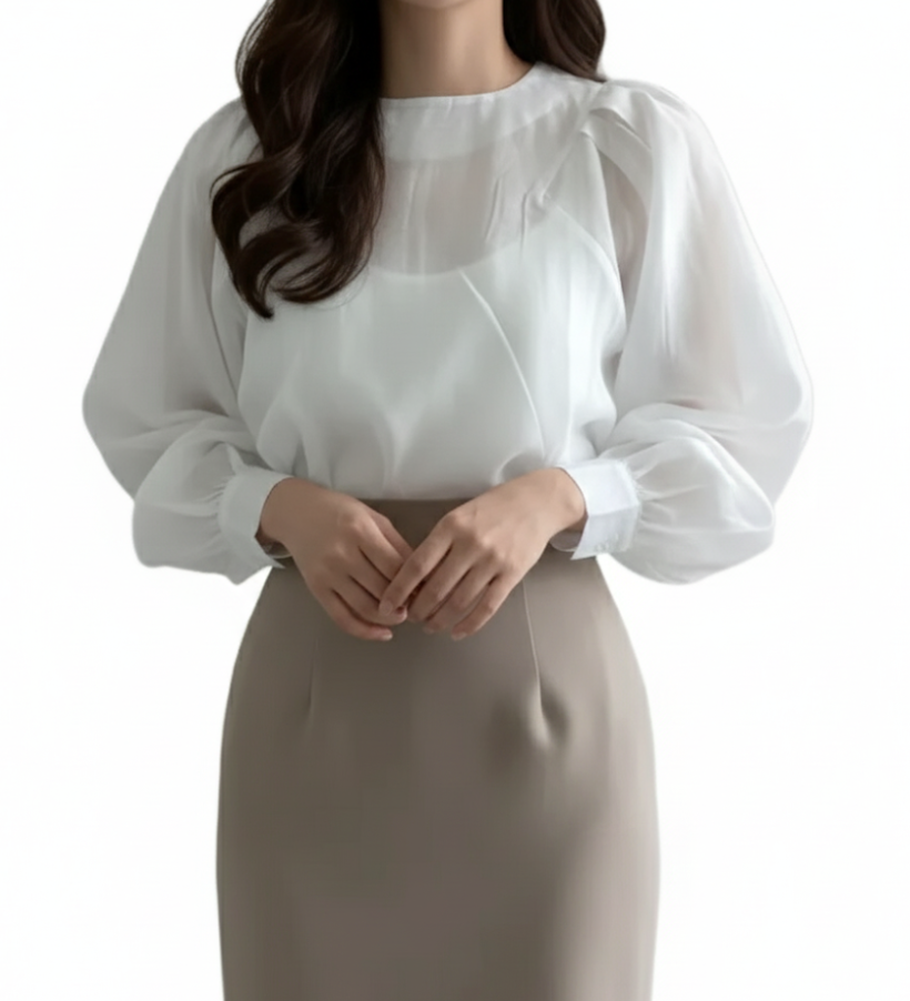 Trendy & Elegant Puff Long Sleeve Versatile Women's Shirt TOP-B1-BL-253