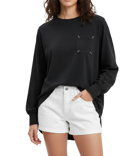 Trendy & Elegant Round Neck Long  Loose Fit Cotton Women's T-shirt - B6-TOP-B605