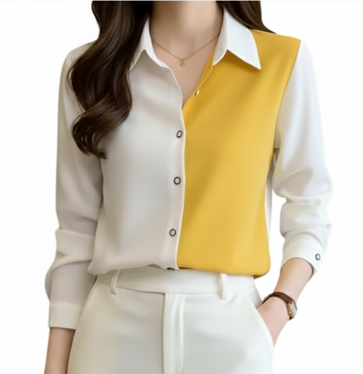 Trendy & Elegant Two-Tone Chiffon Long Sleeve V-neck Collar Shirt for Women – BL21