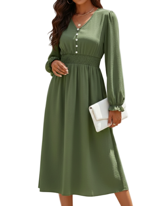 Trendy & Elegant V-neck Long Sleeve DRESS-B104