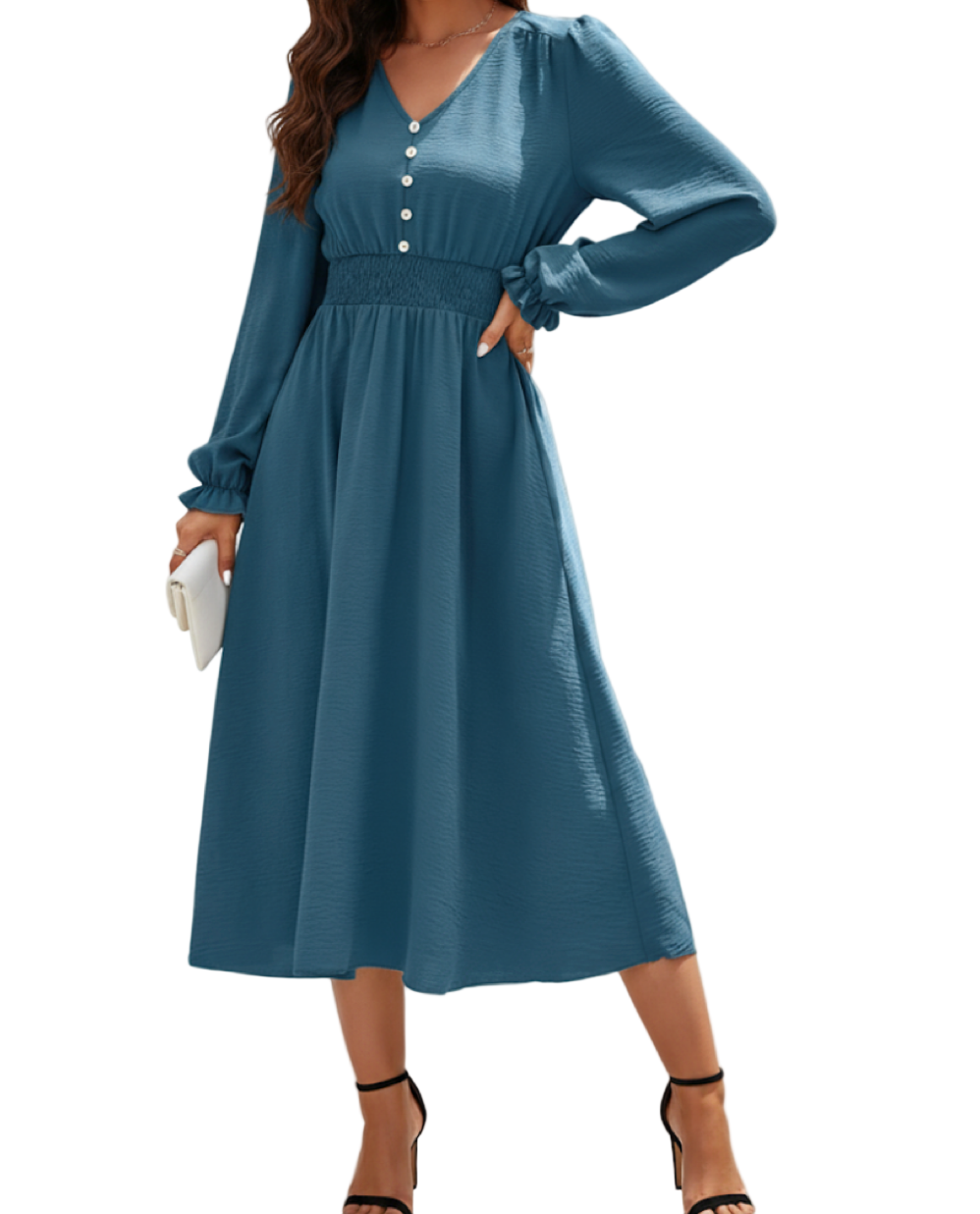 Trendy & Elegant V-neck Long Sleeve DRESS-B104