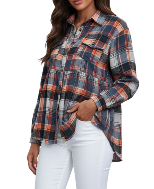 Trendy & Timeless Check Print Long Shirt for Women TOP-B1-BL-288