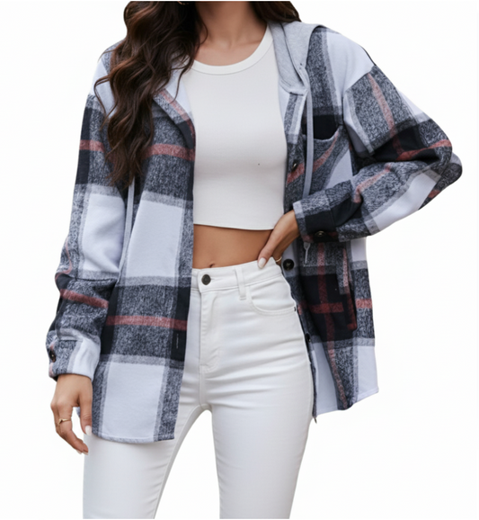 Trendy & Timeless Checked Print Hooded Women's Shirt - TOP-B1-BL-271