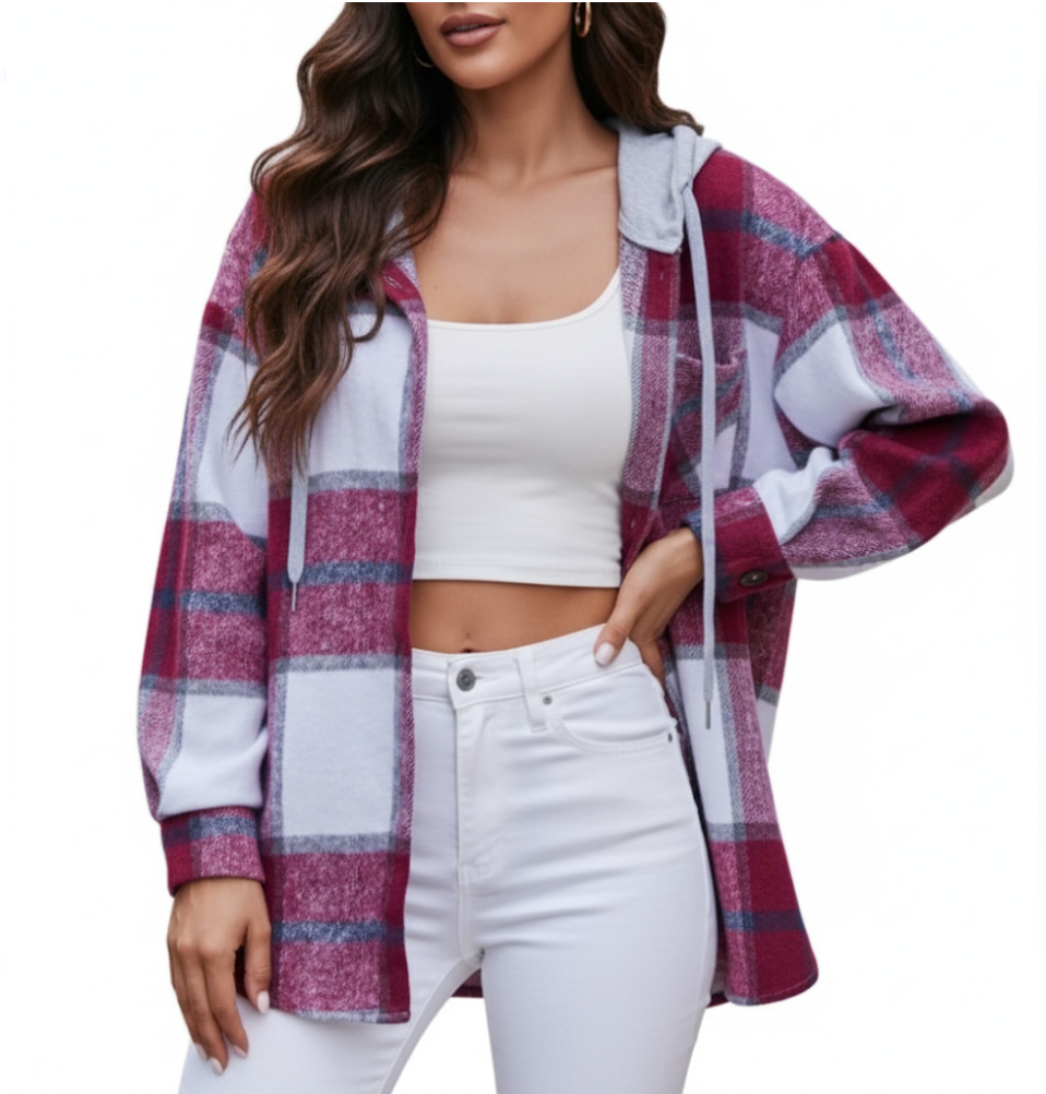 Trendy & Timeless Checked Print Hooded Women's Shirt - TOP-B1-BL-271