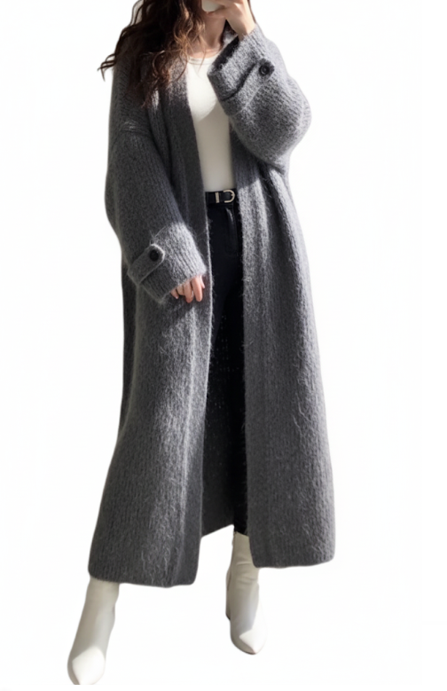 Trendy & Timeless High-class V-neck Soft Skin Friendly Knitted Cardigan Loose Knee Length Sweater Coat - B6-JKT-600