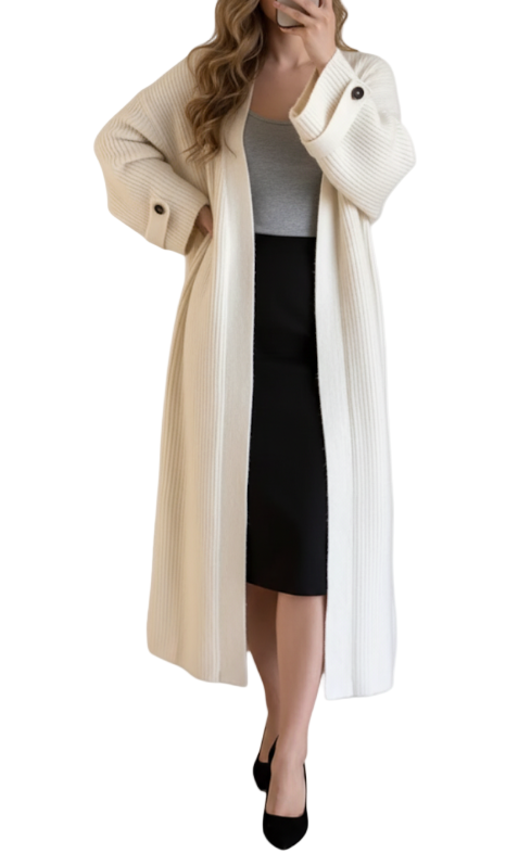 Trendy & Timeless High-class V-neck Soft Skin Friendly Knitted Cardigan Loose Knee Length Sweater Coat - B6-JKT-600