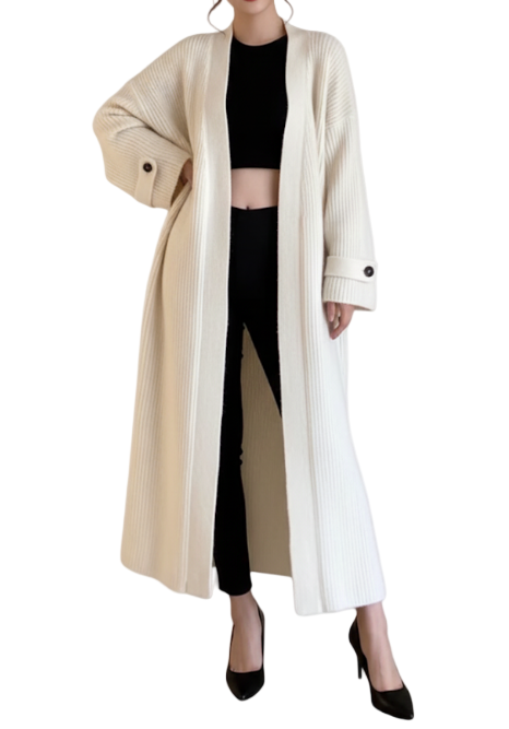 Trendy & Timeless High-class V-neck Soft Skin Friendly Knitted Cardigan Loose Knee Length Sweater Coat - B6-JKT-600