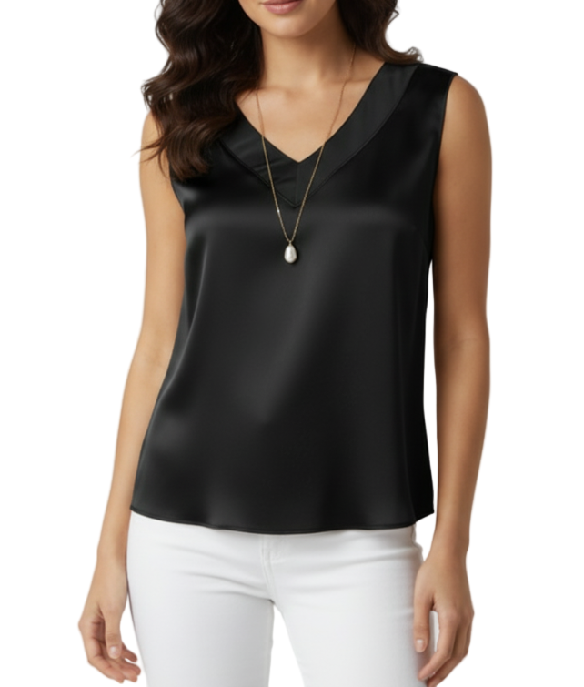 Trendy & Timeless Sleeveless V-Neck Silk Blouse for Women - B6-TOP-30