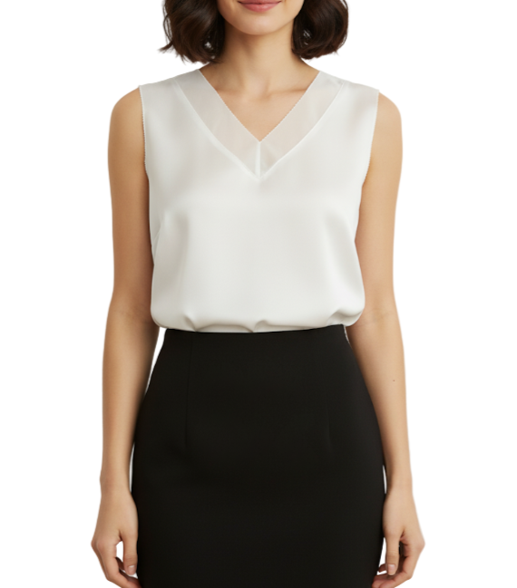 Trendy & Timeless Sleeveless V-Neck Silk Blouse for Women - B6-TOP-30