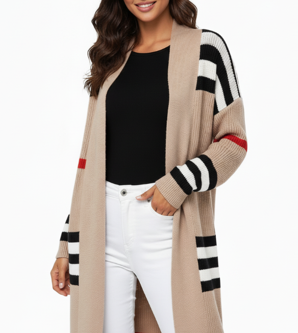 Trendy & Timeless Striped Long Sleeve Versatile Kitted Sweater Jacket for Women - SM8-JKT-73