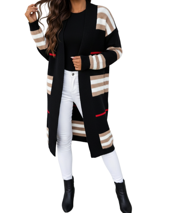 Trendy & Timeless Striped Long Sleeve Versatile Kitted Sweater Jacket for Women - SM8-JKT-73