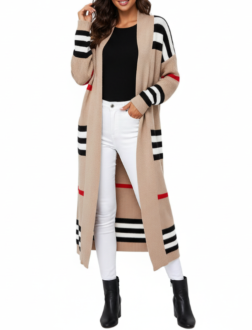Trendy & Timeless Striped Long Sleeve Versatile Kitted Sweater Jacket for Women - SM8-JKT-73