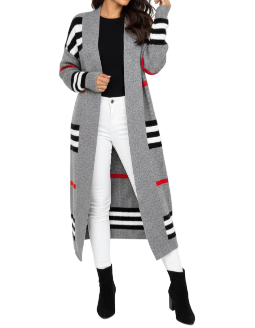 Trendy & Timeless Striped Long Sleeve Versatile Kitted Sweater Jacket for Women - SM8-JKT-73