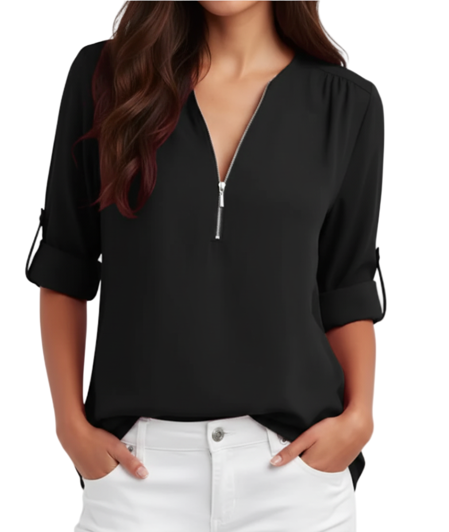 BPARAS- Trendy & Timeless Women's Elegant Zip-UP V-neck SHIRT-BL100