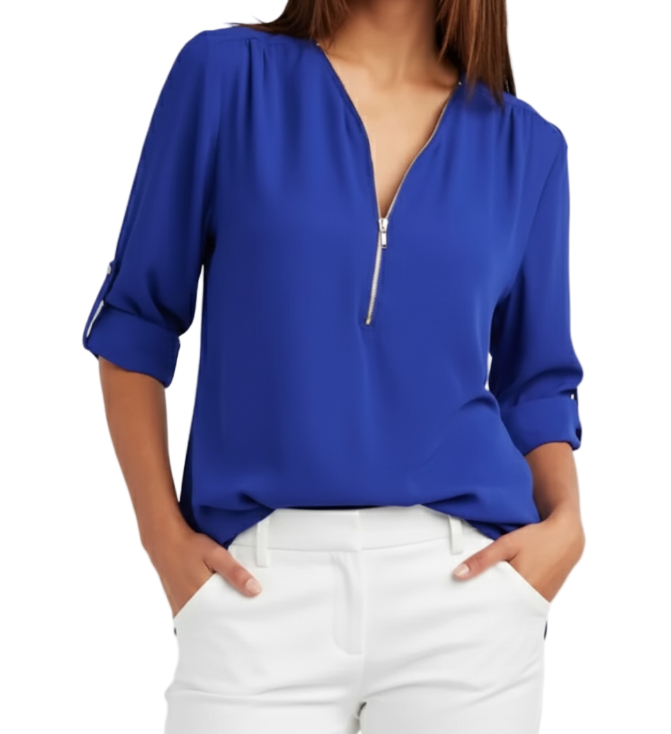 BPARAS- Trendy & Timeless Women's Elegant Zip-UP V-neck SHIRT-BL100