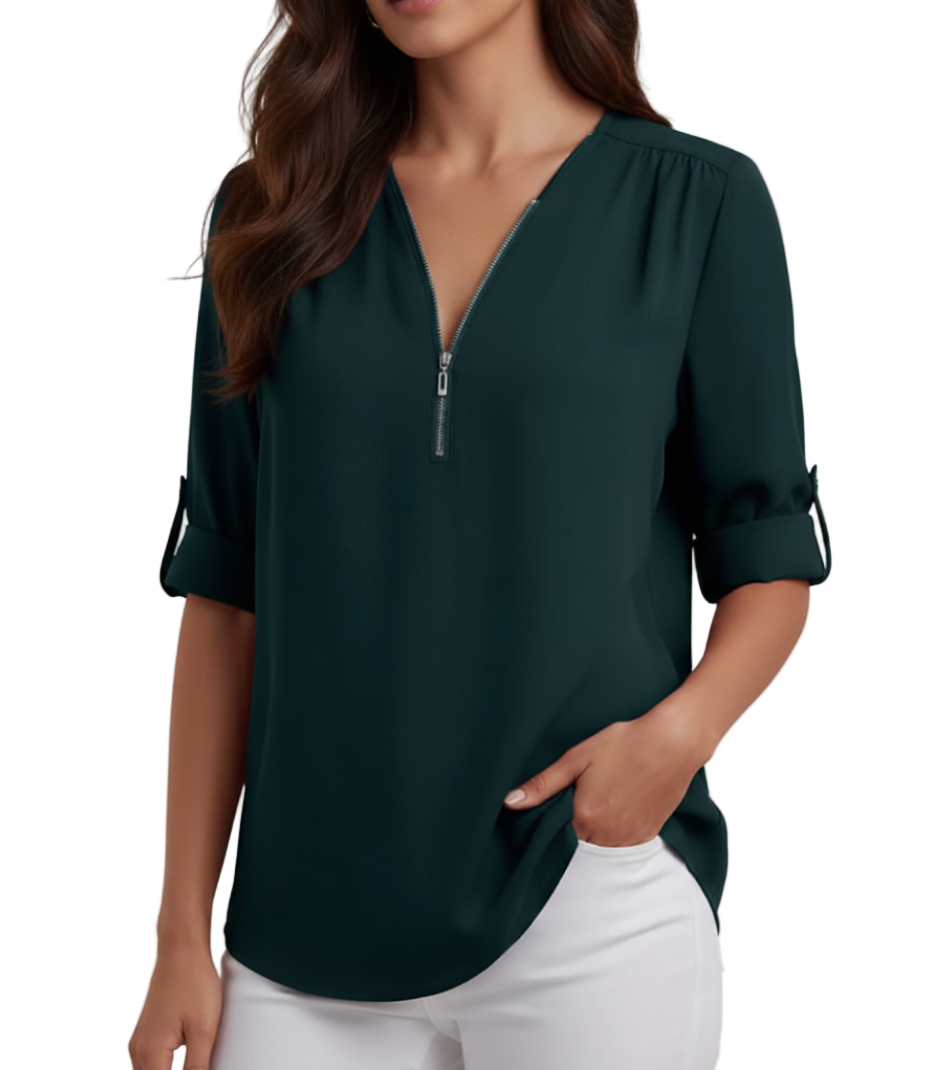 BPARAS- Trendy & Timeless Women's Elegant Zip-UP V-neck SHIRT-BL100
